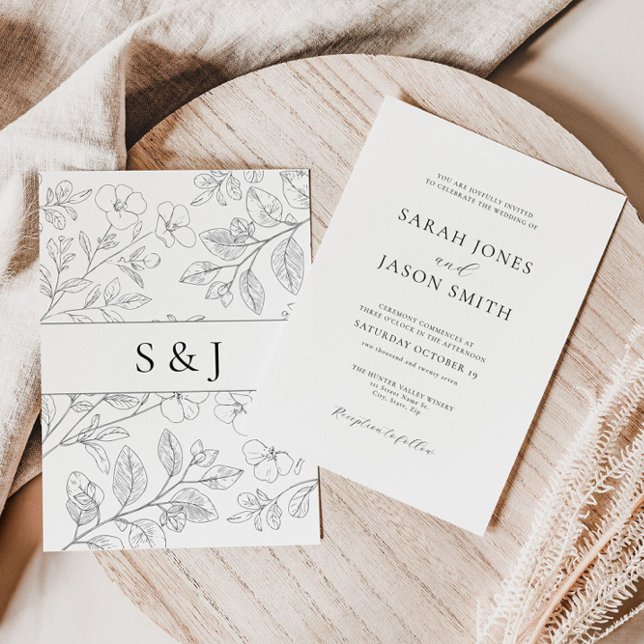 Invitación Minimalist Black Floral Wedding Invitation (Subido por el creador)