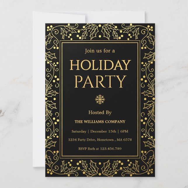 Invitación Minimalist Black & Gold Holiday Gathering (Anverso)