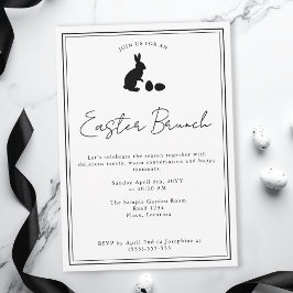 Invitación Minimalist Black On White Bunny Easter Brunch