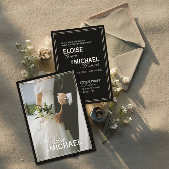 Invitación Minimalist Black Tie Formal Photo Wedding (Invite guests to your formal affair with this Minimalist Black Tie Formal Photo Wedding Invitation! )