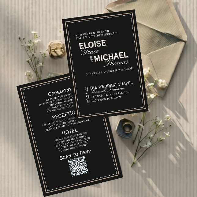 Invitación Minimalist Black Tie Formal Wedding (Minimalist Black Tie Formal Wedding Invitation)