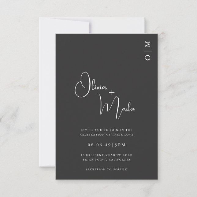 Invitación  Minimalist Black Wedding QR code Invitation card (Anverso)