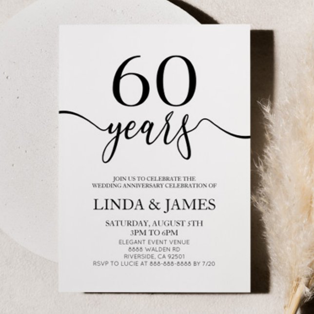 Invitación Minimalist Black White 60th Wedding Anniversary (Subido por el creador)