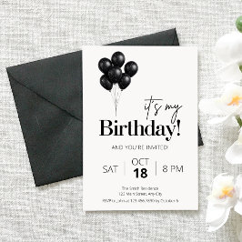 Invitación Minimalist Black & White Balloon Birthday