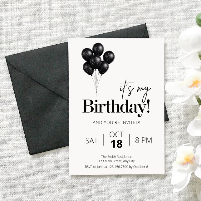 Invitación Minimalist Black & White Balloon Birthday (Subido por el creador)