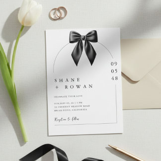 Invitación Minimalist Black & White Bow Wedding Invitation