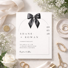 Invitación Minimalist Black & White Bow Wedding Invitation 