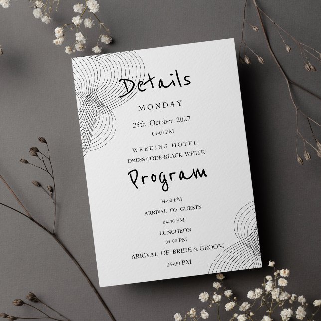Invitación Minimalist black white geometric Details Program (Minimalist black white geometric Details Program )