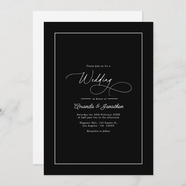 Invitación Minimalist Black & White Timeless Wedding QR Code (Anverso / Reverso)