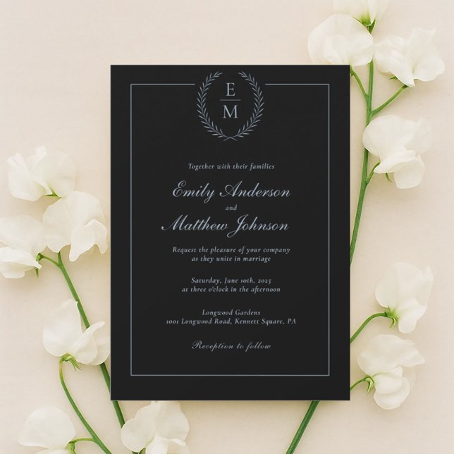 Invitación Minimalist Black With Blue Wedding Invitation (Subido por el creador)