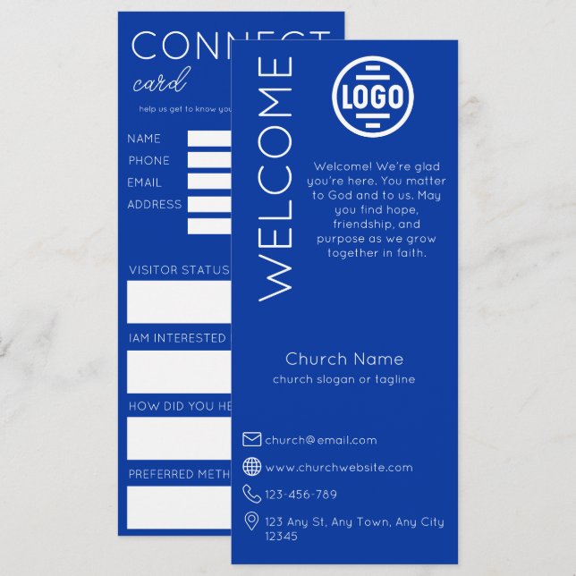 Invitación Minimalist Blue Church Connection Card (Anverso / Reverso)