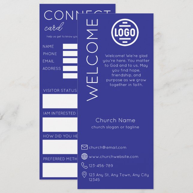 Invitación Minimalist Blue Church Connection Card (Anverso / Reverso)