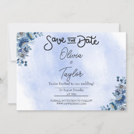 Invitación Minimalist Blue Floral Wedding Save the Date