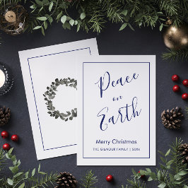 Invitación Minimalist|Blue Peace on Earth Christmas Card