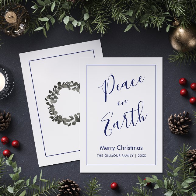 Invitación Minimalist|Blue Peace on Earth Christmas Card (Subido por el creador)