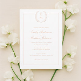 Invitación Minimalist Blush Laurel Wedding Invitation