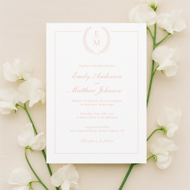 Invitación Minimalist Blush Laurel Wedding Invitation (Subido por el creador)