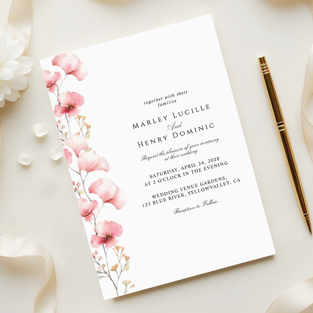 Invitación Minimalist Blush Pink Floral Spring Wedding (Subido por el creador)