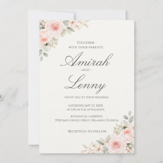 Invitación Minimalist Blush Pink Floral Wedding Invitation