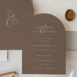 Invitación Minimalist Boho Cocoa Brown Ivory Script Wedding