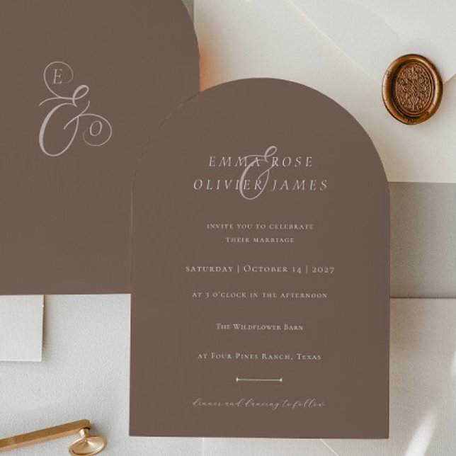 Invitación Minimalist Boho Cocoa Brown Ivory Script Wedding (Subido por el creador)