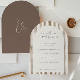 Invitación Minimalist Boho Cocoa Brown Stripes Ivory Wedding
