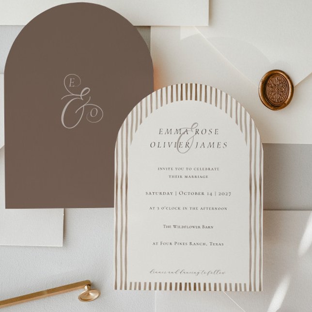 Invitación Minimalist Boho Cocoa Brown Stripes Ivory Wedding (Subido por el creador)