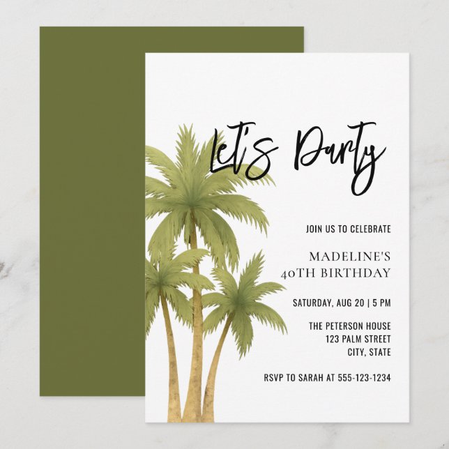 Invitación Minimalist Boho Tropical Summer Adult Birthday (Anverso / Reverso)