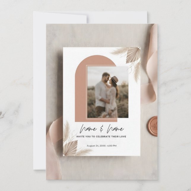 Invitación Minimalist boho wedding invitation with photo (Anverso)