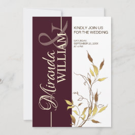 Invitación Minimalist Botanical Burgundy Wedding Invitation