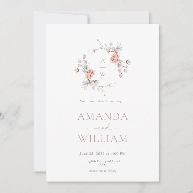 Invitación Minimalist Botanical Monogram Invitation (Anverso)
