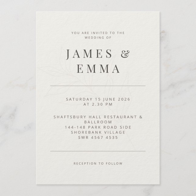 Invitación Minimalist Botanical | Warm White (Anverso)