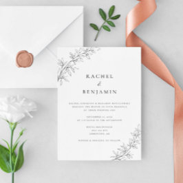Invitación Minimalist Botanical Wedding Elegant Black White 