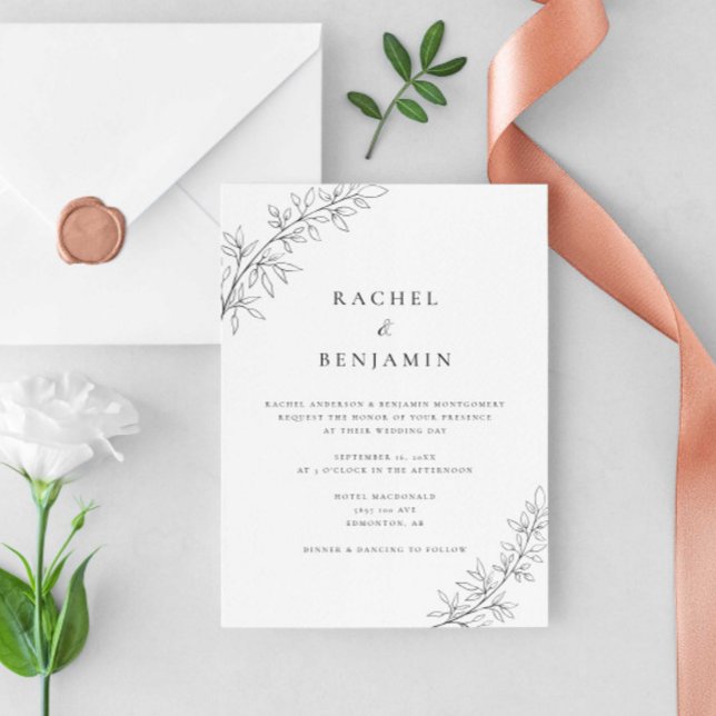 Invitación Minimalist Botanical Wedding Elegant Black White  (Subido por el creador)