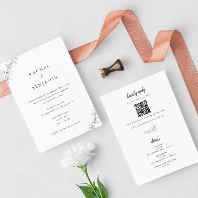 Invitación Minimalist Botanical Wedding Elegant QR Code (Subido por el creador)