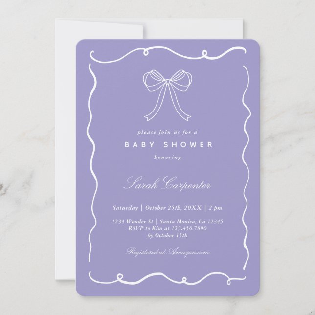 Invitación Minimalist Bow Baby Shower Girl (Anverso)