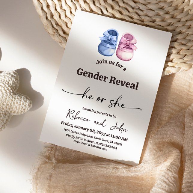 Invitación Minimalist Boy or Girl Baby Boots Gender Reveal (Subido por el creador)