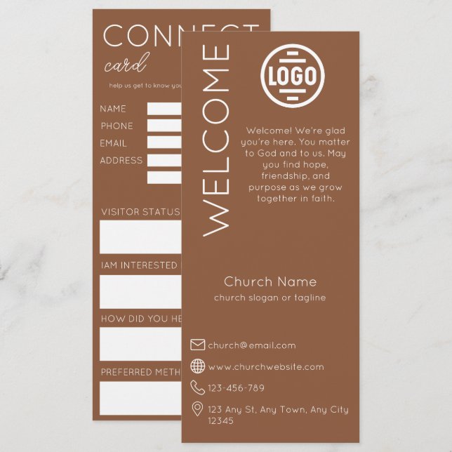 Invitación Minimalist Brown Church Connection Card (Anverso / Reverso)