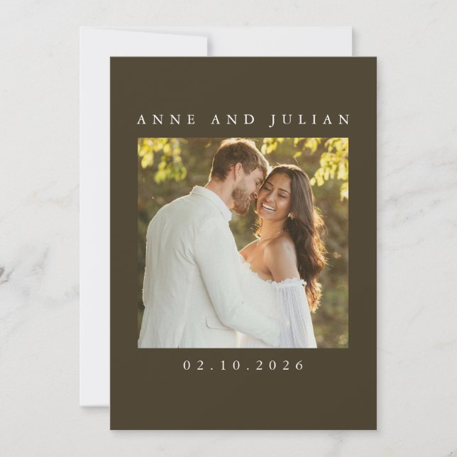 Invitación Minimalist Brown Wedding Invitation with a photo (Anverso)