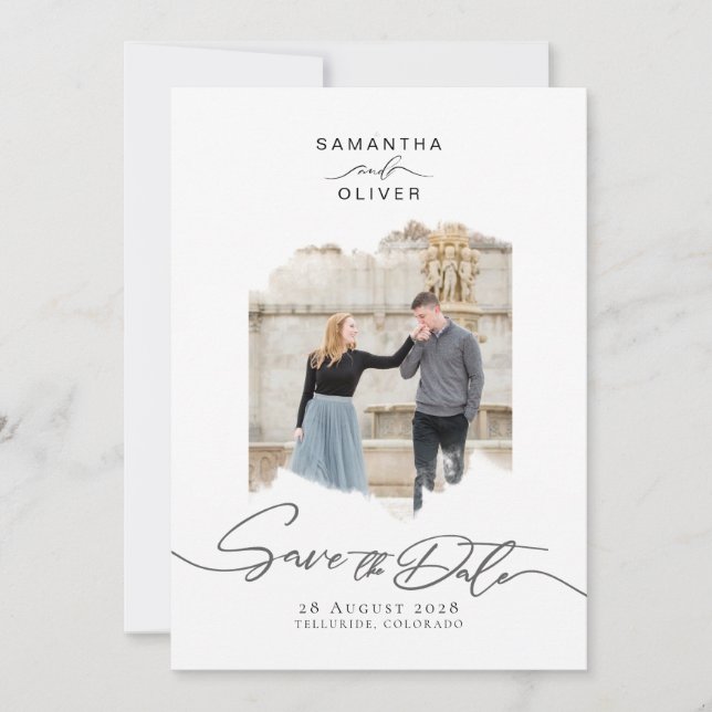 Invitación Minimalist Brush Stroke Photo  Frame Save the Date (Anverso)