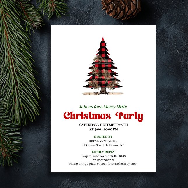 Invitación Minimalist Buffalo Christmas Tree Editable Invites (Minimalist Buffalo Christmas Tree Editable Invite)