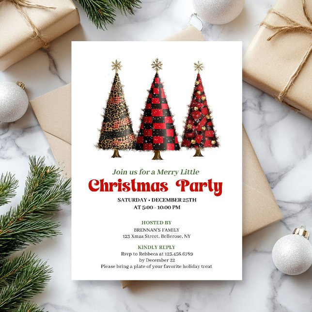 Invitación Minimalist buffalo plaid Christmas tree invitation (Minimalist buffalo plaid Christmas tree invitation)