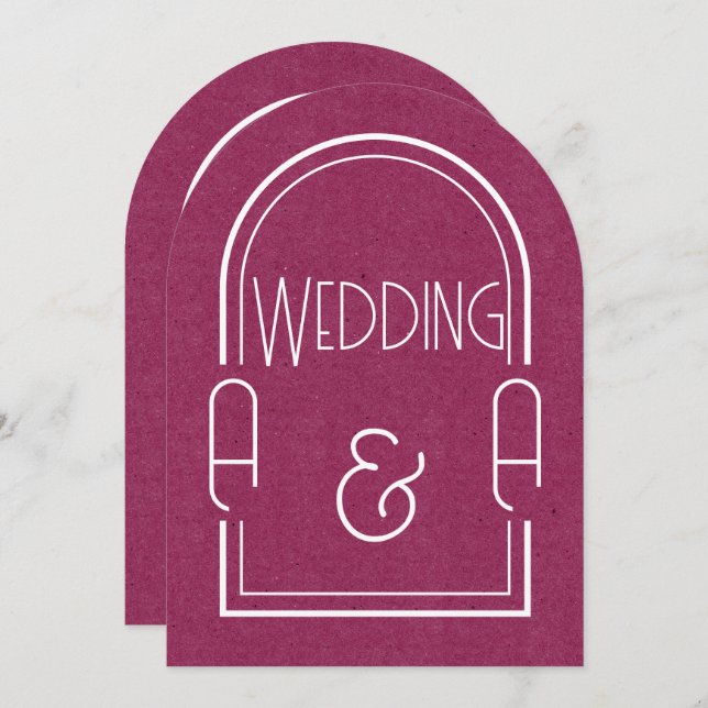 Invitación Minimalist Burgundy and White Arch Wedding (Anverso / Reverso)