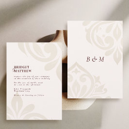 Invitación Minimalist Burgundy Cream Classic Damask Wedding