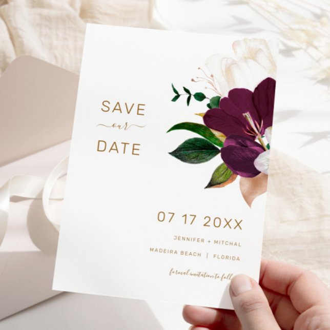 Invitación Minimalist Burgundy & Gold SAVE THE DATE (Subido por el creador)