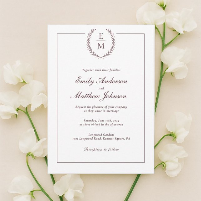 Invitación Minimalist Burgundy Laurel Wedding Invitation (Subido por el creador)