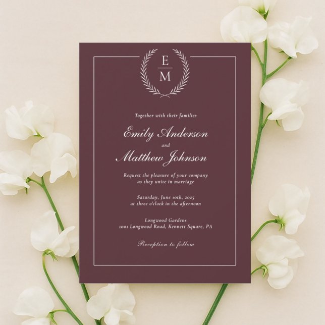 Invitación Minimalist Burgundy Wedding Invitation (Subido por el creador)