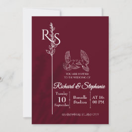 Invitación Minimalist Burgundy & White Birds Wedding Invite