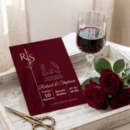 Invitación Minimalist Burgundy & White Birds Wedding Invite