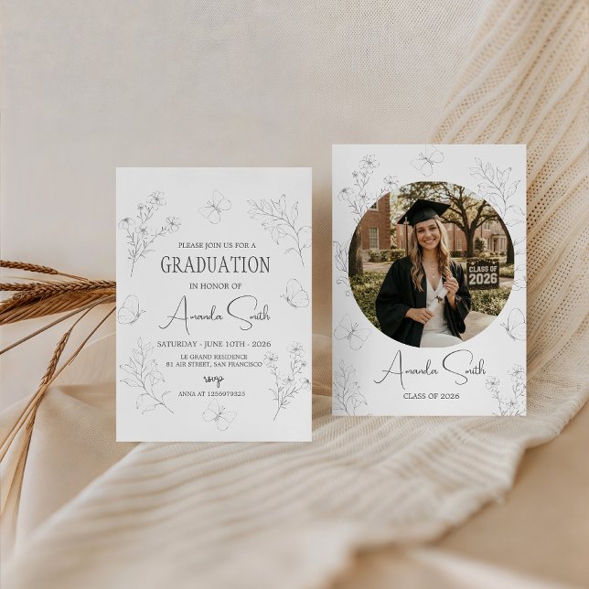 Invitación Minimalist Butterfly Floral Graduation Invite (Subido por el creador)